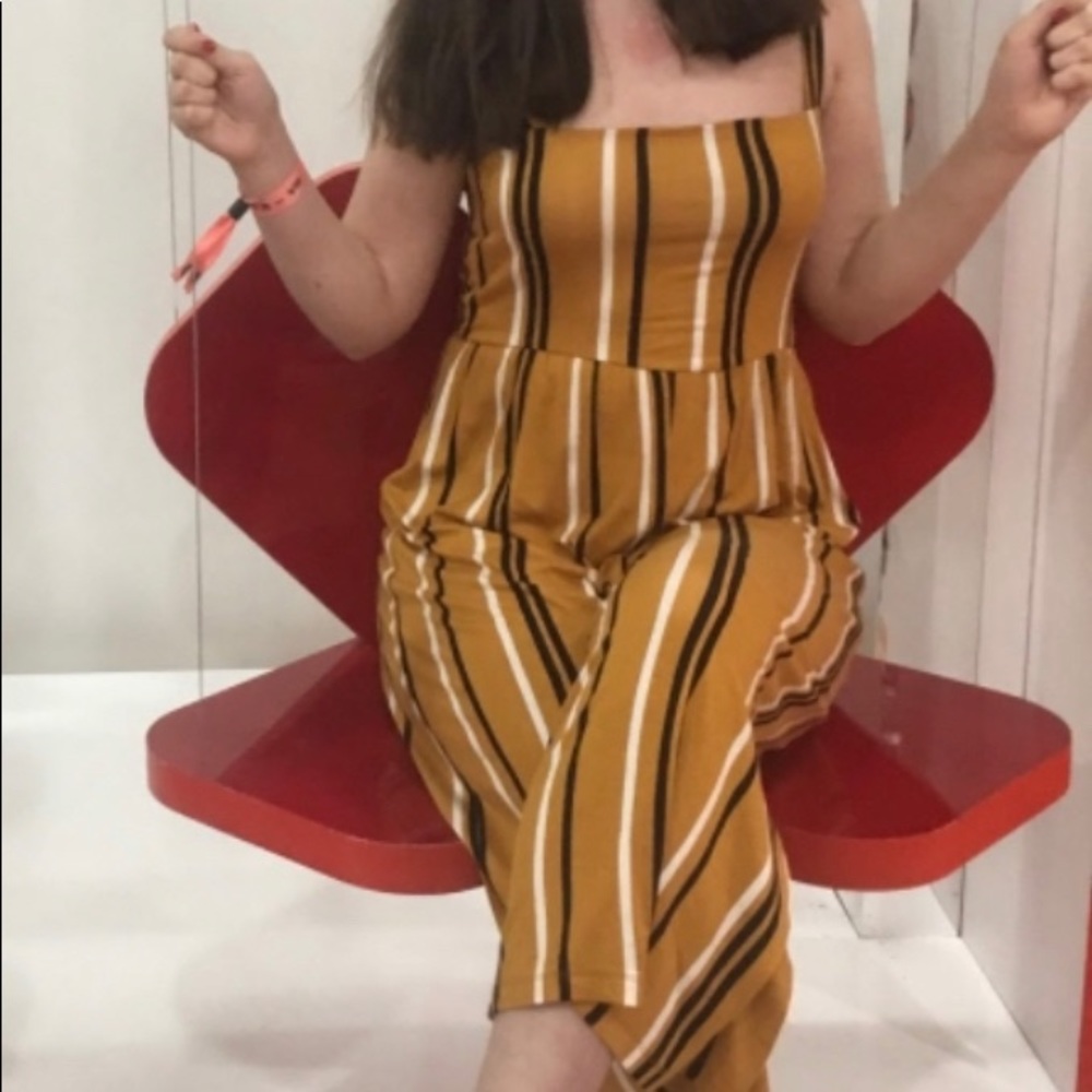 Forever 21 Orange, Black, & White Strip Jumpsuit